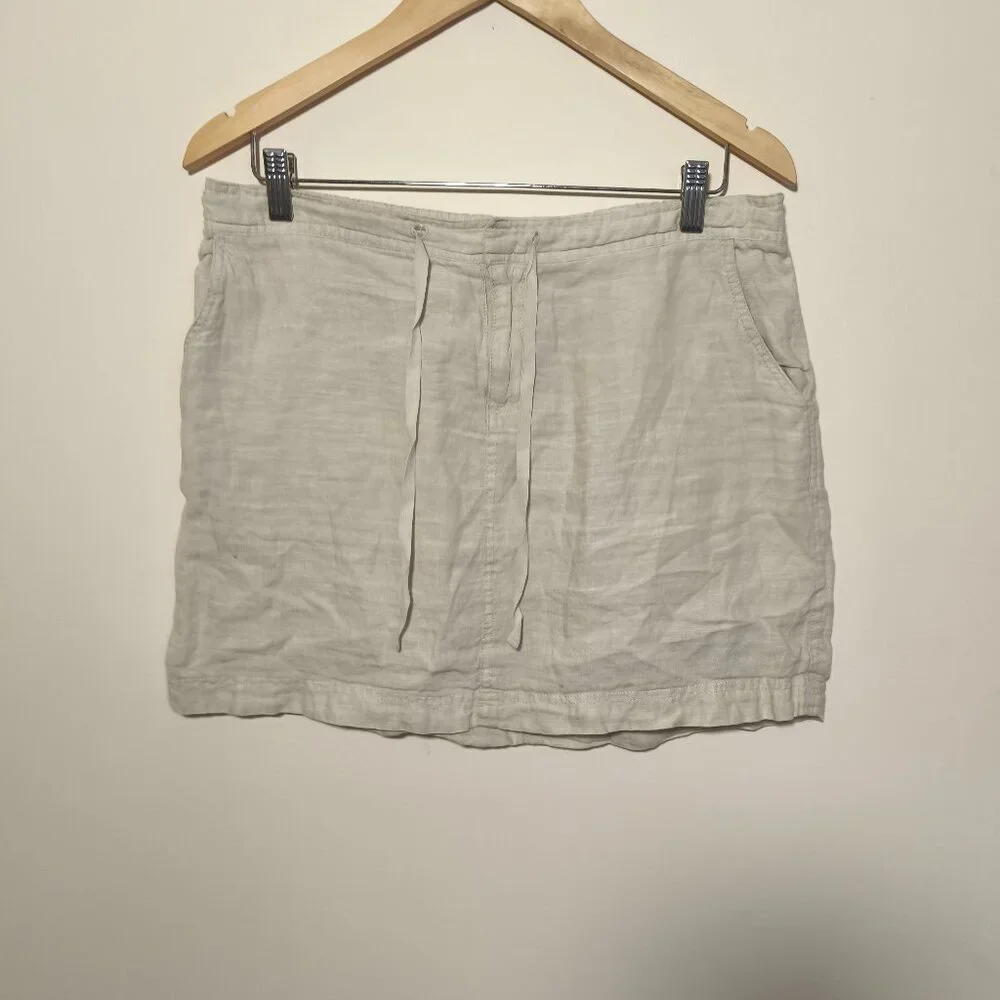 y2k Max Studio 100% Linen Mini Length Elastic Waist Pull On Skirt sz L Beige